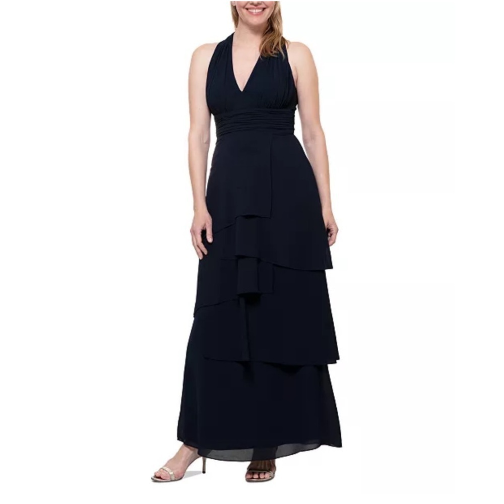 NWT SL Fashions Navy Sleeveless Evening Dress